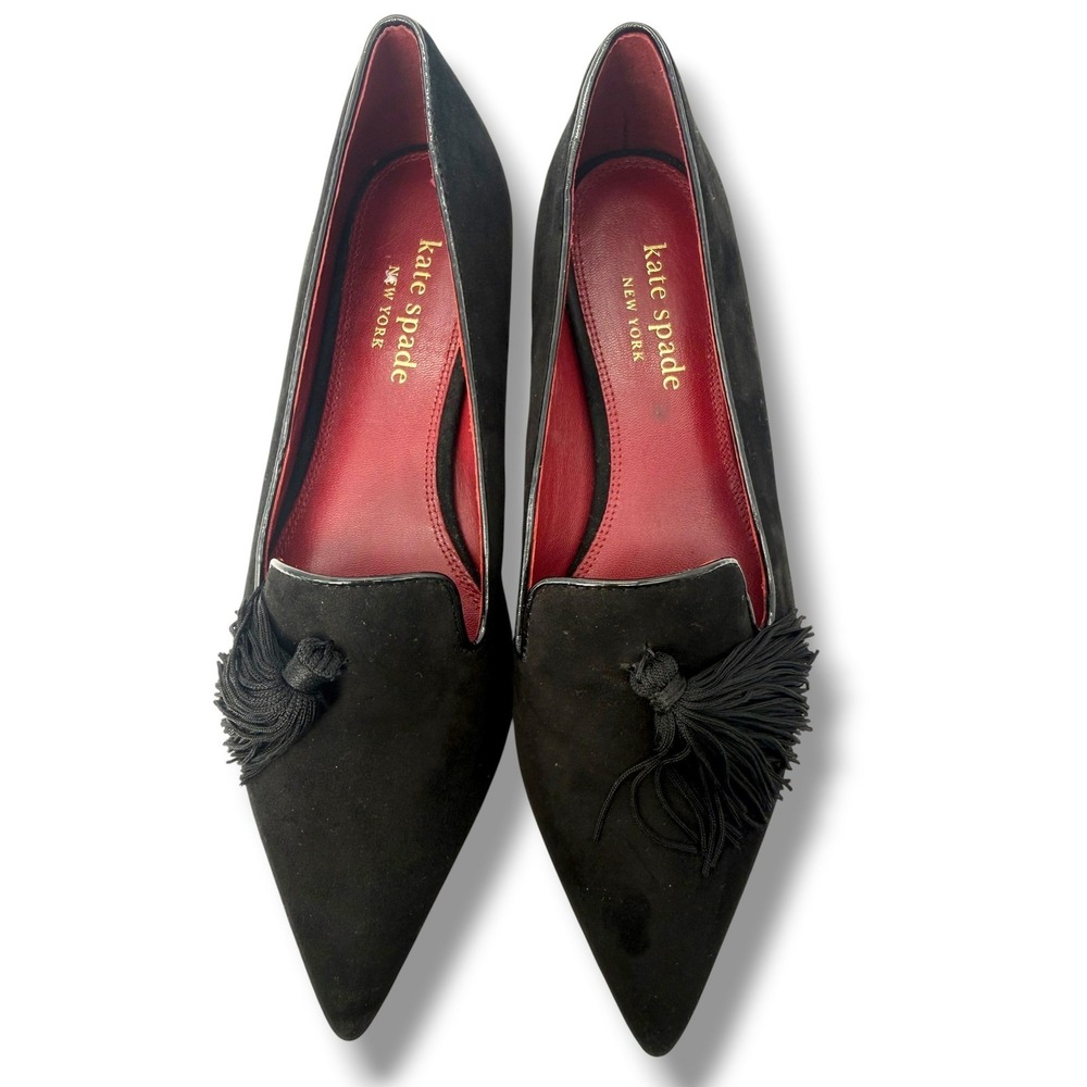 Kate Spade New York Adore Black Suede Tassel Pointed Toe Flats Size 8B - Picture 10 of 13